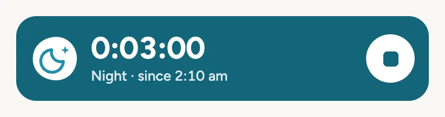 The sleep timer running on Home: night, since 2:10 am.